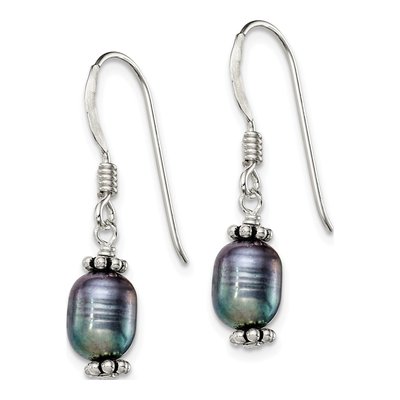 Sterling Silver Black Freshwater Cultured Pearl Dangle Earrings – view 3