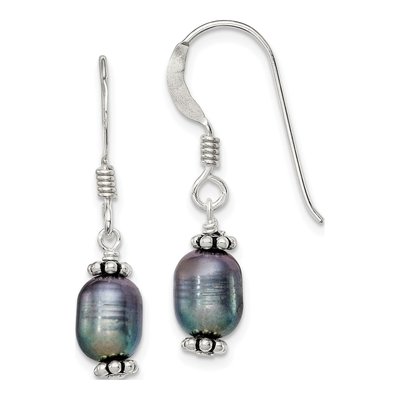 Sterling Silver Black Freshwater Cultured Pearl Dangle Earrings
