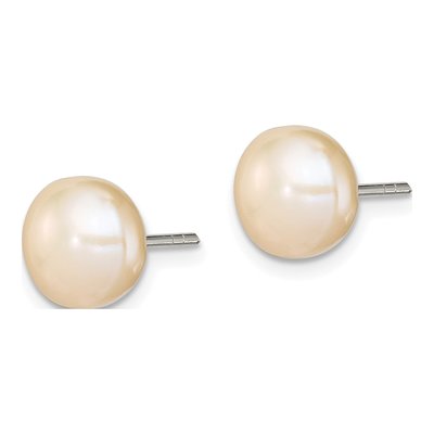 Sterling Silver Pink Freshwater Cultured Pearl Peach Button Stud Earrings – view 3