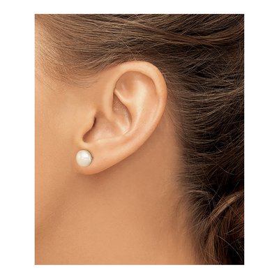 Sterling Silver Pink Freshwater Cultured Pearl Peach Button Stud Earrings – view 4