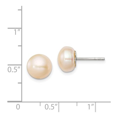 Sterling Silver Pink Freshwater Cultured Pearl Peach Button Stud Earrings – view 5