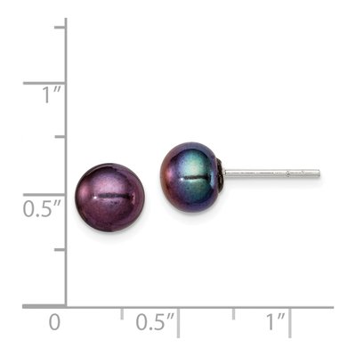 Sterling Silver Black Freshwater Cultured Pearl Button Stud Earrings – view 5