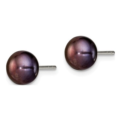 Sterling Silver Black Freshwater Cultured Pearl Button Stud Earrings – view 3
