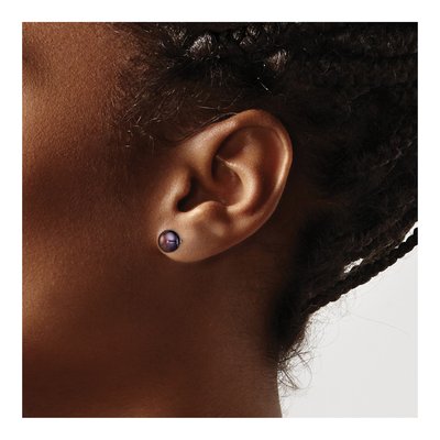 Sterling Silver Black Freshwater Cultured Pearl Button Stud Earrings – view 4