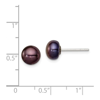 Sterling Silver Black Freshwater Cultured Pearl Button Stud Earrings – view 5