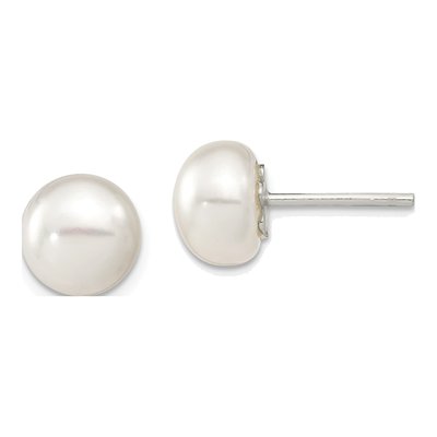 Sterling Silver Freshwater Cultured Pearl Button Stud Earrings