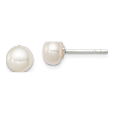 Sterling Silver Freshwater Cultured Pearl Button Stud Earrings