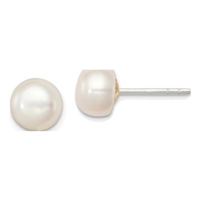 Sterling Silver Freshwater Cultured Pearl Button Stud Earrings
