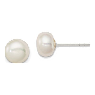 Sterling Silver Freshwater Cultured Pearl Button Stud Earrings