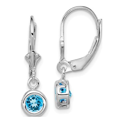Sterling Silver Swiss Blue Topaz Leverback Earrings