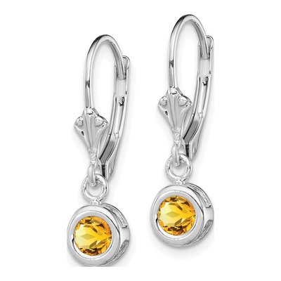 Sterling Silver Citrine Round Leverback Earrings – view 3
