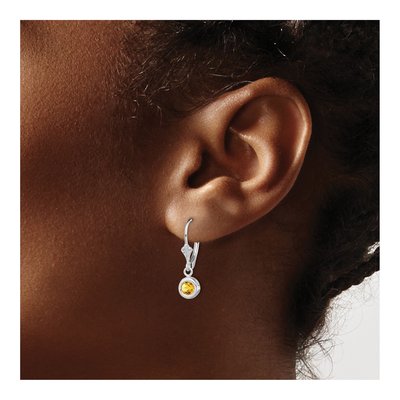 Sterling Silver Citrine Round Leverback Earrings – view 4