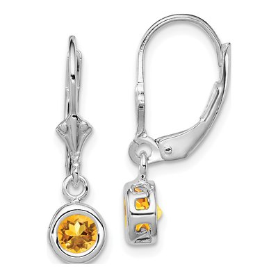 Sterling Silver Citrine Round Leverback Earrings