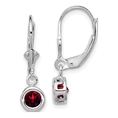 Sterling Silver Garnet Leverback Earrings