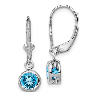 Sterling Silver Swiss Blue Topaz Leverback Earrings