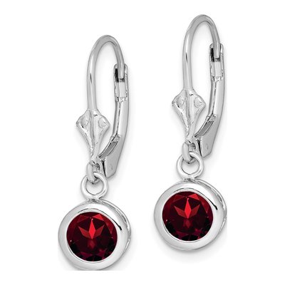 Sterling Silver Garnet Round Leverback Earrings – view 3