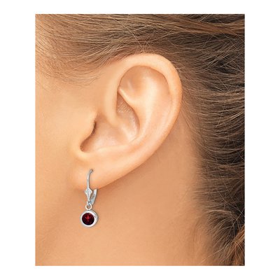 Sterling Silver Garnet Round Leverback Earrings – view 4