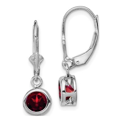 Sterling Silver Garnet Round Leverback Earrings