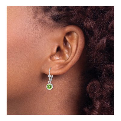 Sterling Silver Peridot Round Leverback Earrings – view 4