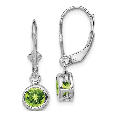 Sterling Silver Peridot Round Leverback Earrings