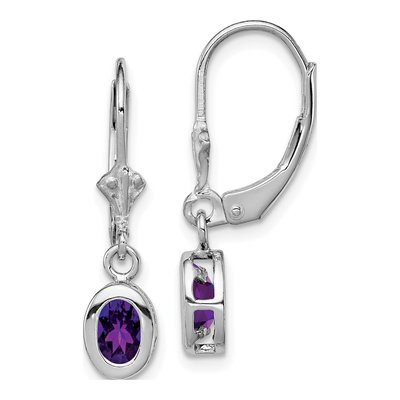 Sterling Silver Amethyst Oval Leverback Earrings
