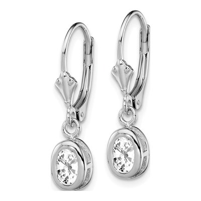 Sterling Silver CZ Oval Leverback Earrings – view 3