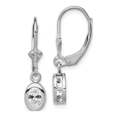 Sterling Silver CZ Oval Leverback Earrings