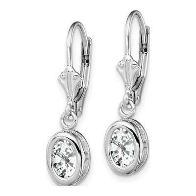 Sterling Silver CZ Oval Leverback Earrings – view 3