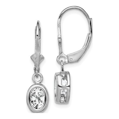 Sterling Silver CZ Oval Leverback Earrings