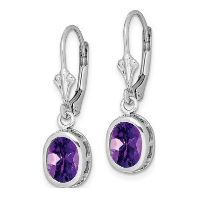 Sterling Silver Amethyst Oval Leverback Earrings – view 3