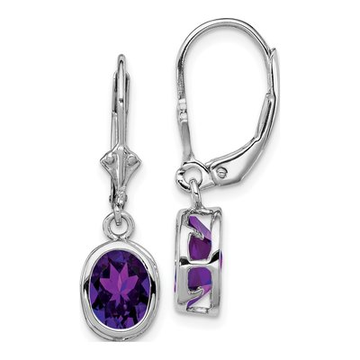 Sterling Silver Amethyst Oval Leverback Earrings