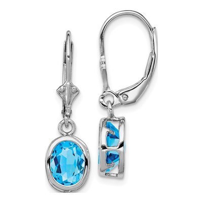 Sterling Silver Swiss Blue Topaz Leverback Earrings