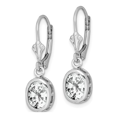 Sterling Silver CZ Oval Leverback Earrings – view 3