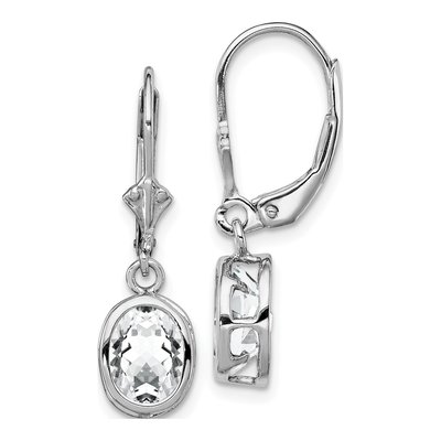 Sterling Silver CZ Oval Leverback Earrings