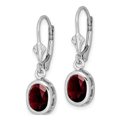 Sterling Silver Garnet Oval Leverback Earrings – view 3