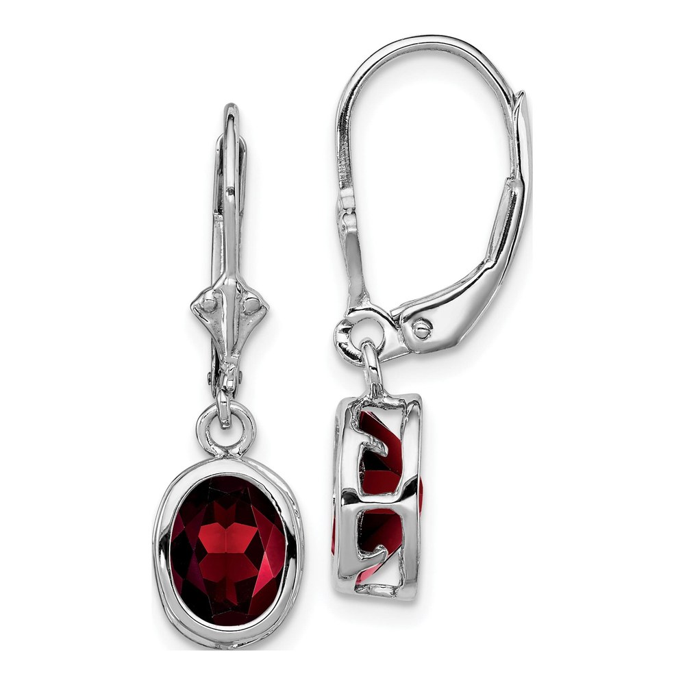 Sterling Silver Oval Garnet Leverback Earrings