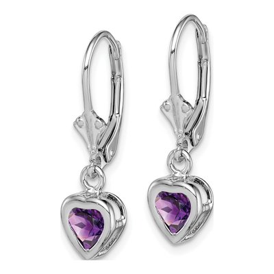Sterling Silver Amethyst Heart Leverback Earrings – view 3