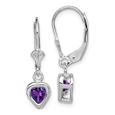 Sterling Silver Amethyst Heart Leverback Earrings