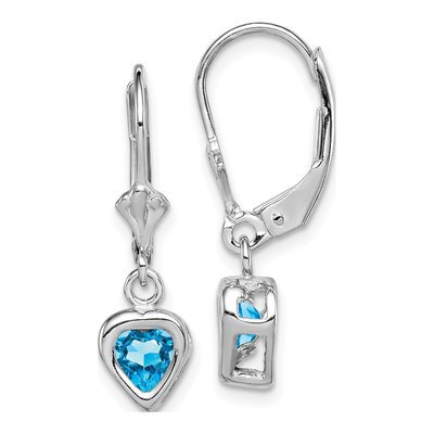 Sterling Silver Swiss Blue Topaz Heart Leverback Earrings