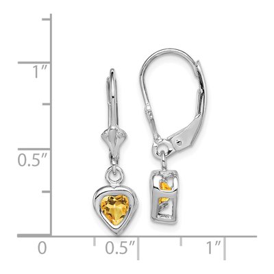 Sterling Silver Citrine Heart Leverback Earrings – view 5