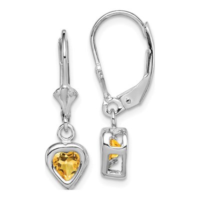 Sterling Silver Citrine Heart Leverback Earrings