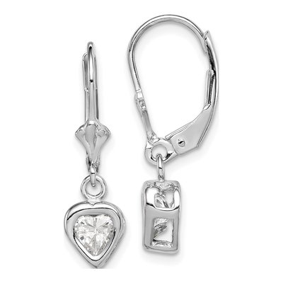 Sterling Silver CZ Heart Leverback Earrings