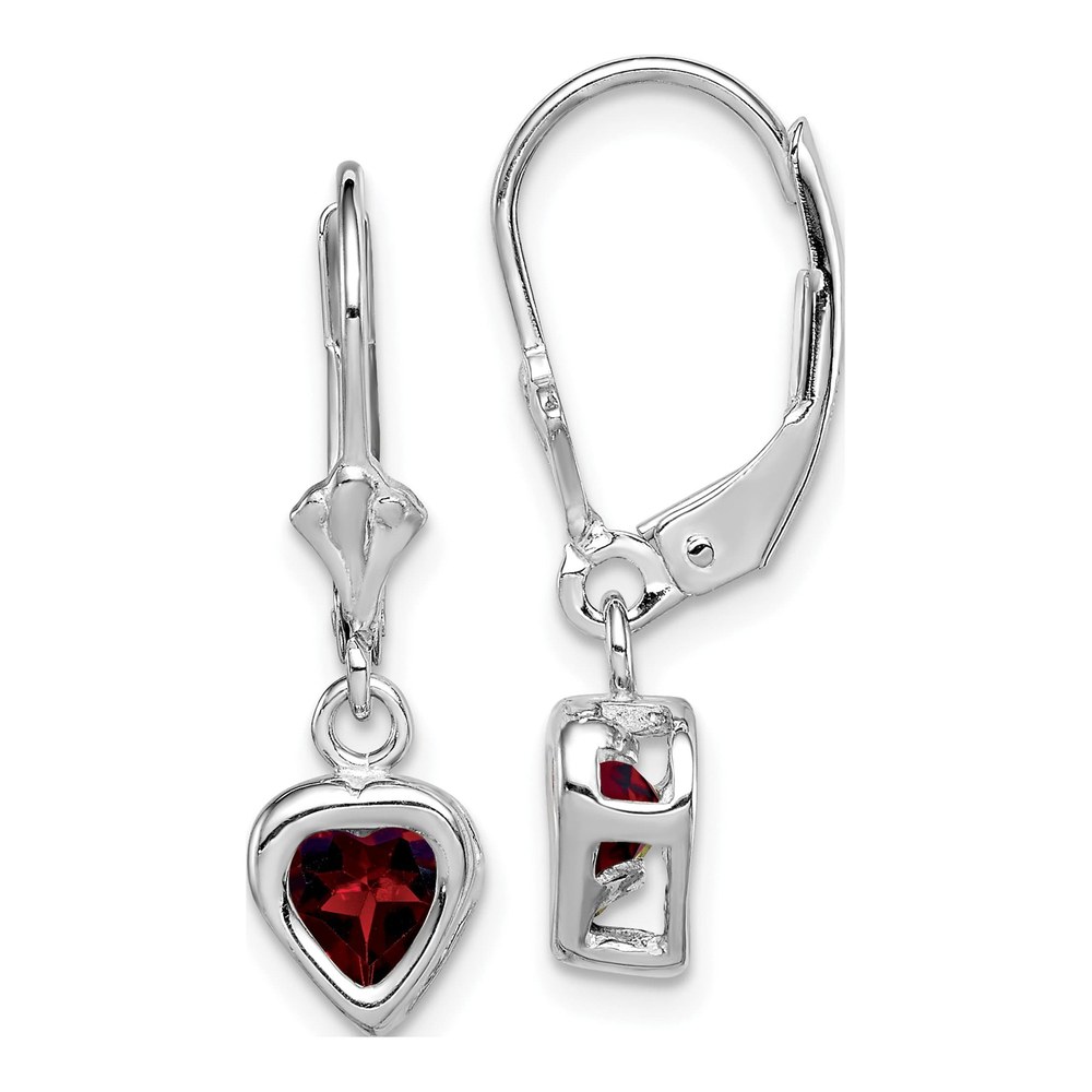 Sterling Silver Heart Garnet Leverback Earrings