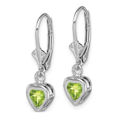 Sterling Silver Peridot Heart Leverback Earrings – view 3