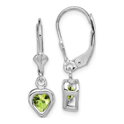 Sterling Silver Peridot Heart Leverback Earrings
