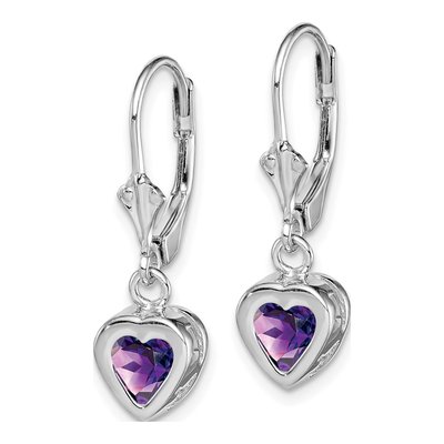 Sterling Silver Amethyst Heart Leverback Earrings – view 3