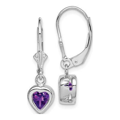 Sterling Silver Amethyst Heart Leverback Earrings