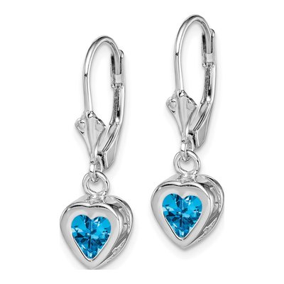 Sterling Silver Swiss Blue Topaz Heart Leverback Earrings – view 3