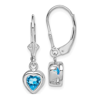 Sterling Silver Swiss Blue Topaz Heart Leverback Earrings