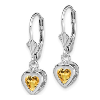 Sterling Silver Citrine Heart Leverback Earrings – view 3